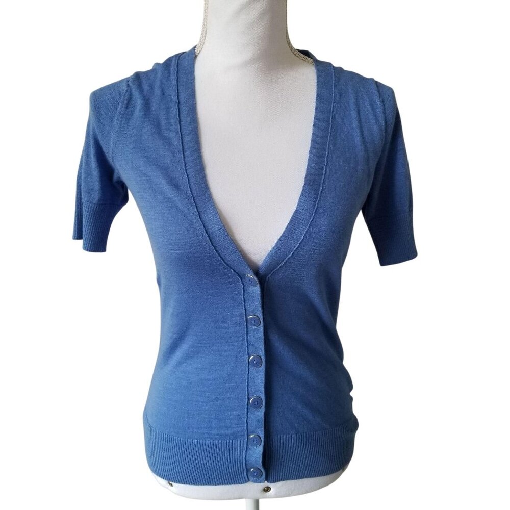 Banana Republic Womens Blue Button-Down Lightweight Short Sleeve Cardigan Sweate